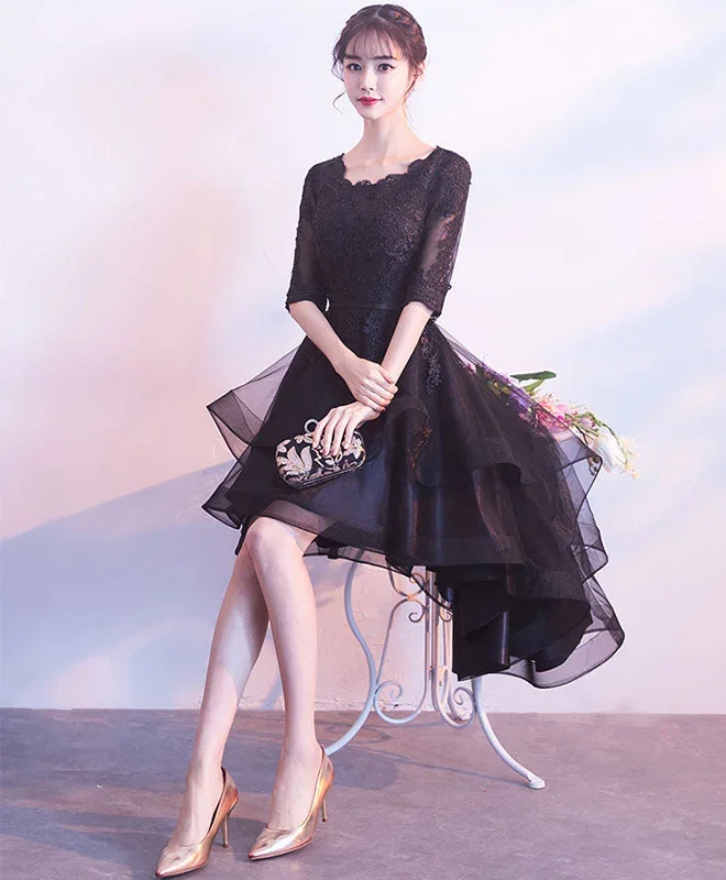 cute-black-tulle-lace-short-prom-dress-black-bridesmaid-dress