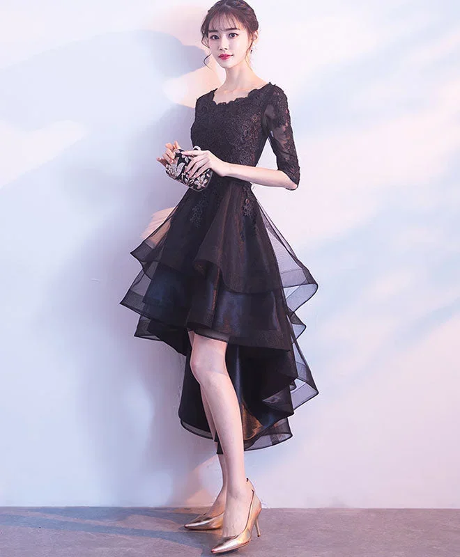 cute-black-tulle-lace-short-prom-dress-black-bridesmaid-dress