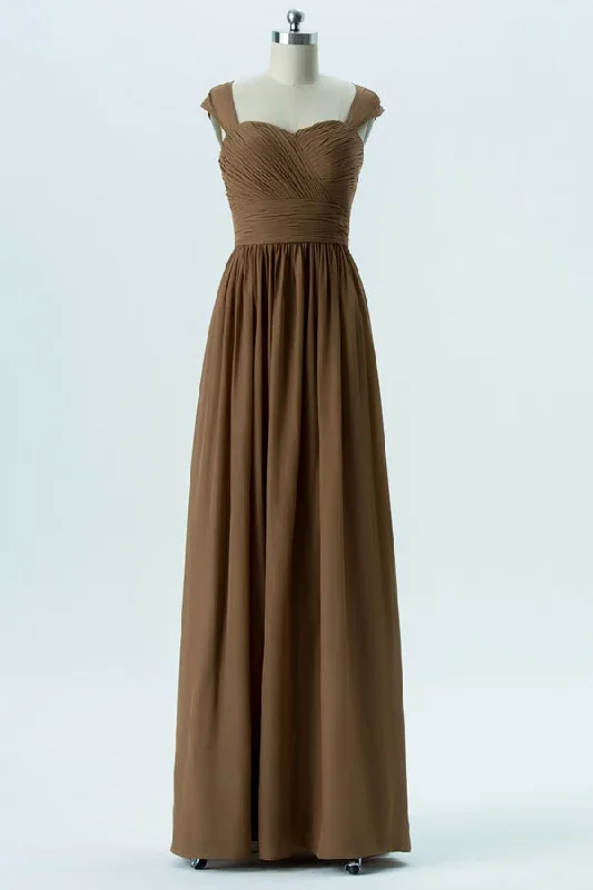 Cutout Back Long Brown Chiffon Bridesmaid Dress