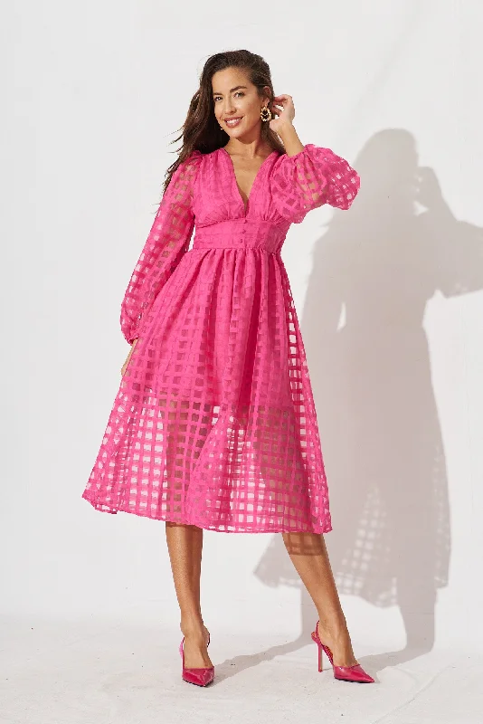 Destine Midi Dress In Pink Organza