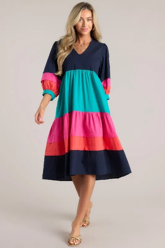 Destined To Impress Navy Multi Midi Dress