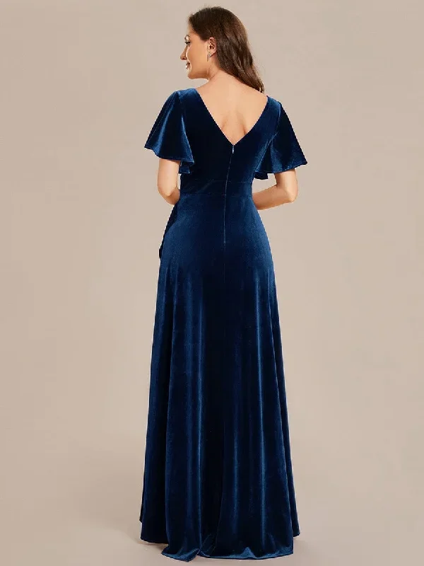 double-v-neck-short-sleeves-stretchy-velvet-evening-dress-with-lotus-leaf-hem-ee02041