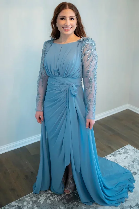 dusty-blue-chiffon-beading-long-sleeve-bridesmaid-dress