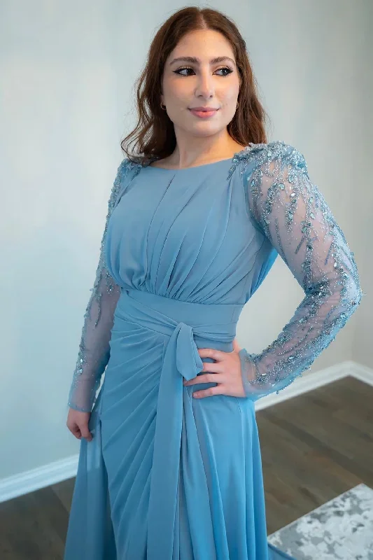 dusty-blue-chiffon-beading-long-sleeve-bridesmaid-dress