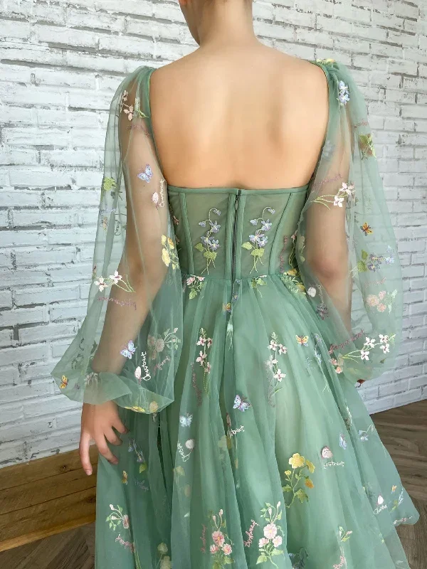 elegant-green-long-sleeves-tulle-tea-length-prom-dress-green-evening-dress