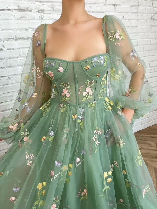 elegant-green-long-sleeves-tulle-tea-length-prom-dress-green-evening-dress