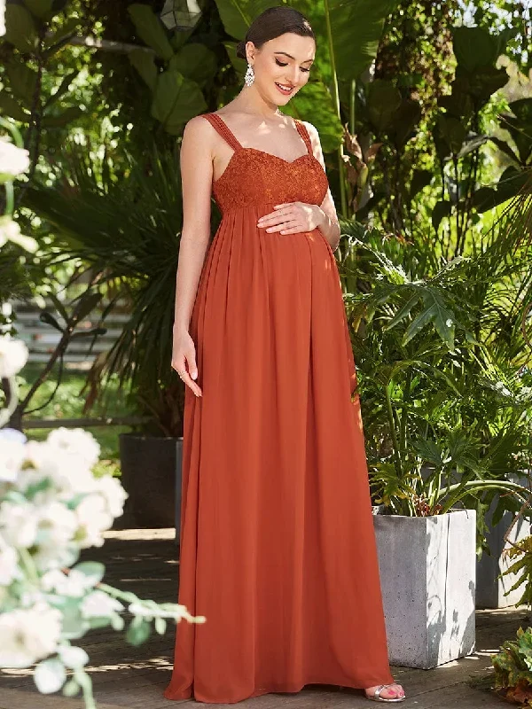 Empire Waist Floral Lace Chiffon Maternity Dress