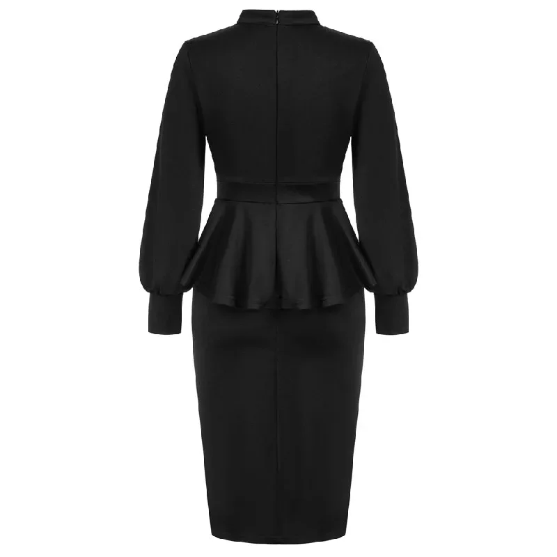 fans-look-of-peplum-bodycon-dress-long-lantern-sleeve-high-neck-dress