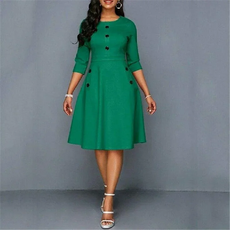 fashion-women-retro-tunic-34-long-sleeved-solid-bodycon-dresses-ol-ladies-summer-o-neck