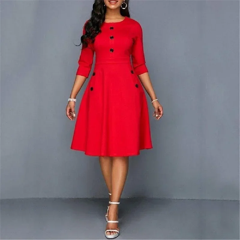 fashion-women-retro-tunic-34-long-sleeved-solid-bodycon-dresses-ol-ladies-summer-o-neck