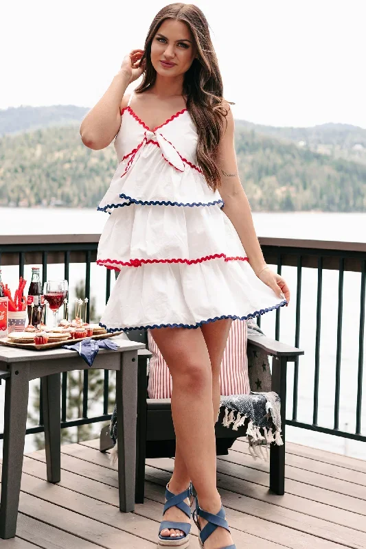 Fireworks & Freedom Tiered Scallop Mini Dress (White/Multi)