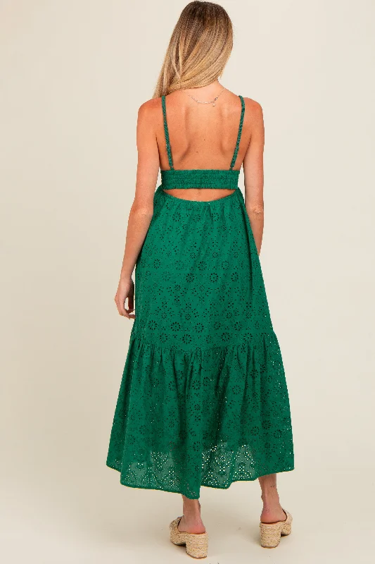 forest-green-eyelet-lace-smocked-cutout-maternity-maxi-dress