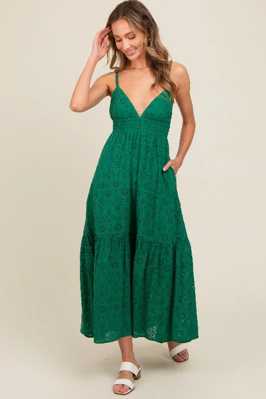 forest-green-eyelet-lace-smocked-cutout-maternity-maxi-dress