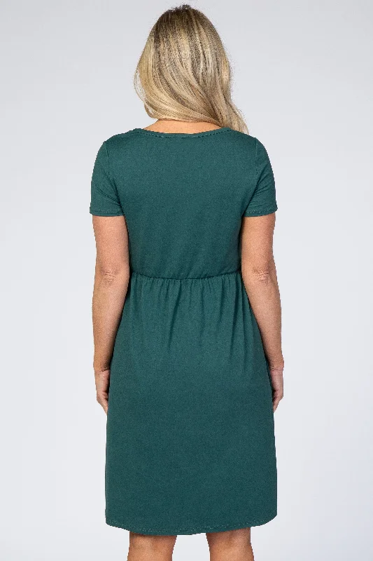 forest-green-short-sleeve-babydoll-maternity-dress