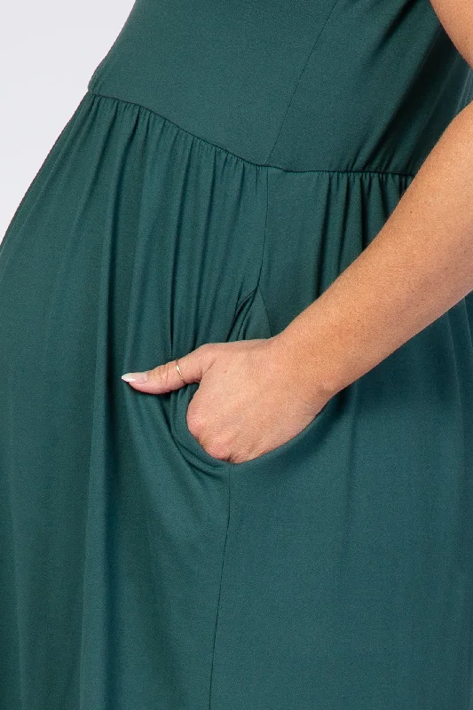 forest-green-short-sleeve-babydoll-maternity-dress