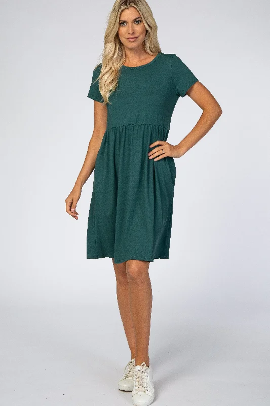 forest-green-short-sleeve-babydoll-maternity-dress