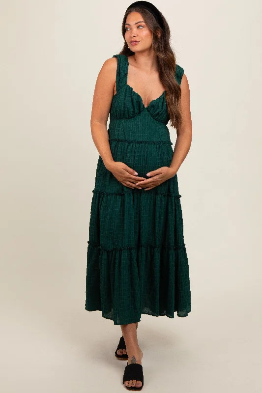 forest-green-textured-tiered-maternity-midi-dress-1