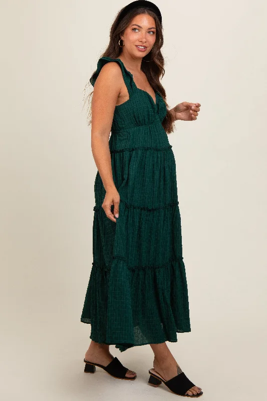 forest-green-textured-tiered-maternity-midi-dress-1