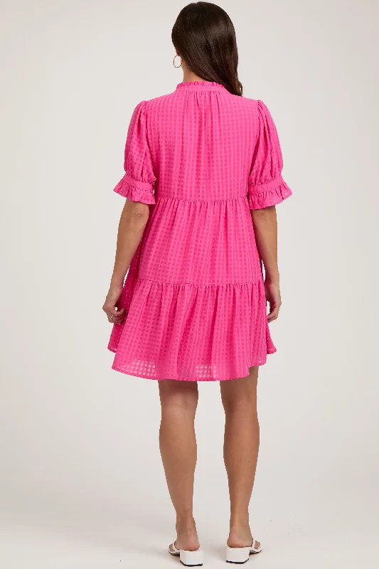 fuchsia-buttoned-down-short-sleeve-maternity-dress