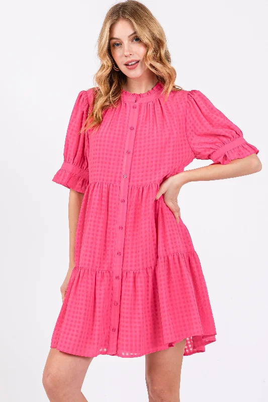 fuchsia-buttoned-down-short-sleeve-maternity-dress