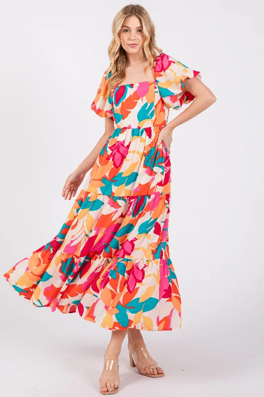 fuchsia-leaf-print-maternity-maxi-dress