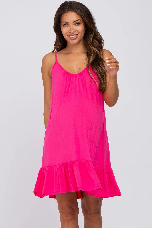 fuchsia-ruffle-hem-maternity-swing-dress