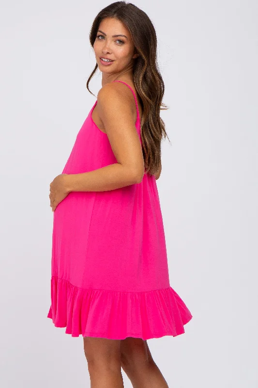 fuchsia-ruffle-hem-maternity-swing-dress