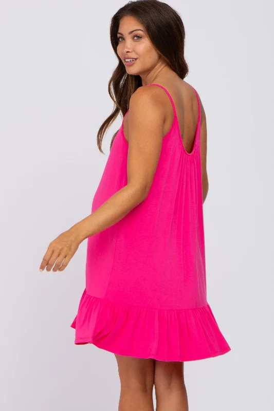 fuchsia-ruffle-hem-maternity-swing-dress