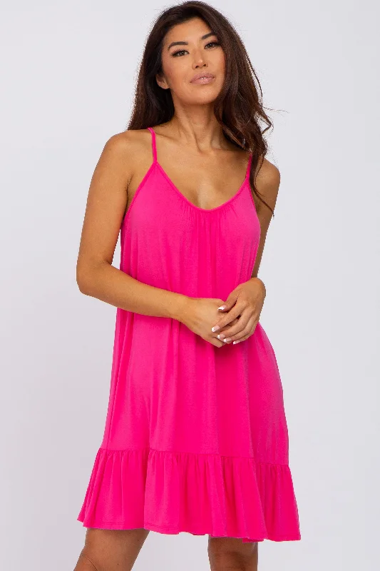 fuchsia-ruffle-hem-maternity-swing-dress