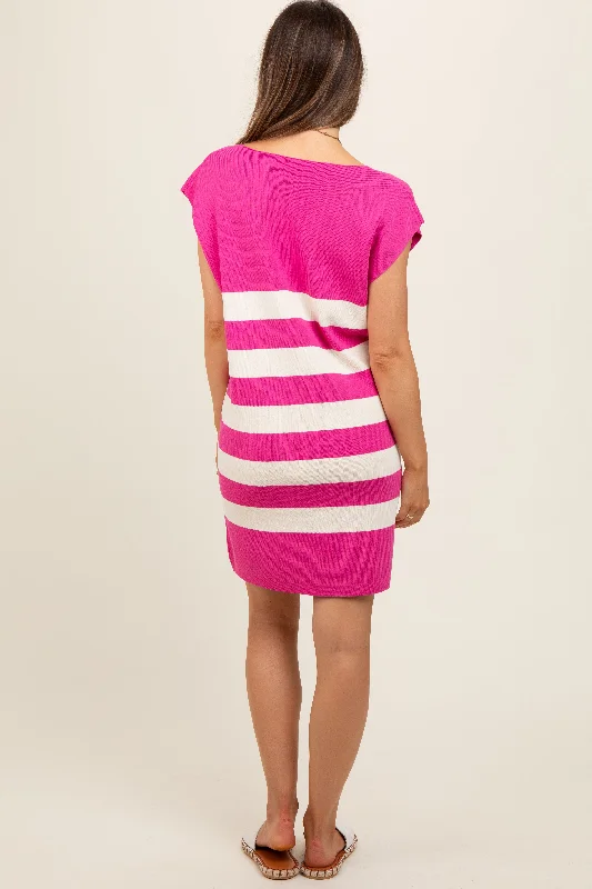 fuchsia-striped-knit-sleeveless-maternity-dress