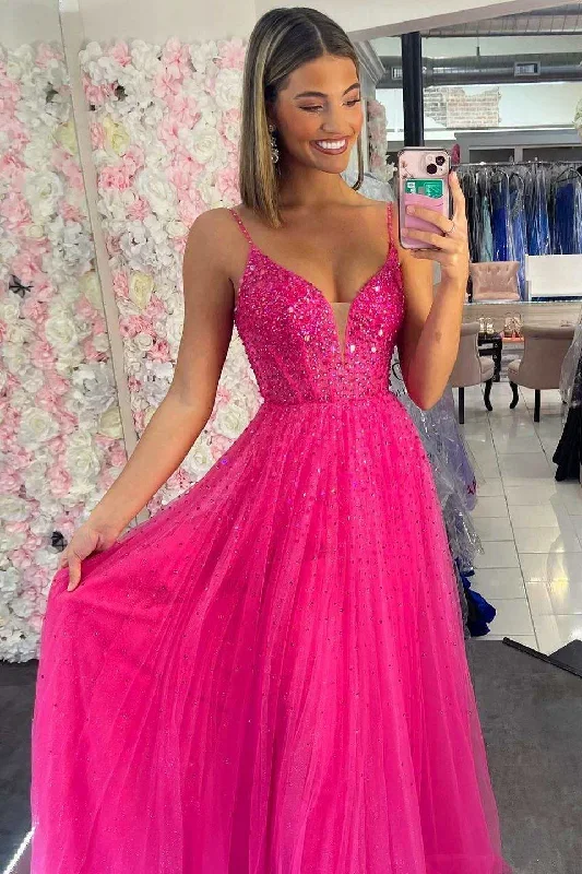 fuchsia-tulle-beaded-v-neck-a-line-prom-dress