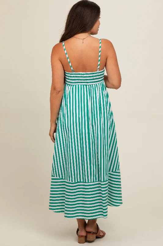 green-contrast-stripe-maternity-midi-dress