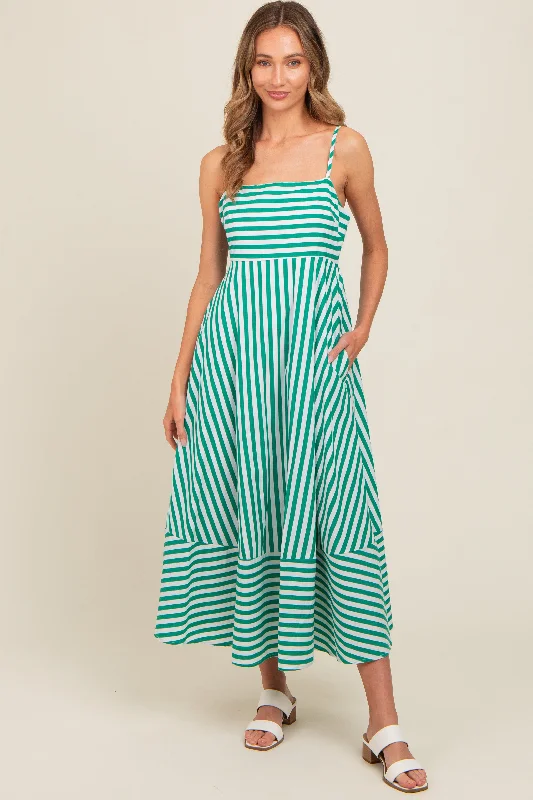 green-contrast-stripe-maternity-midi-dress