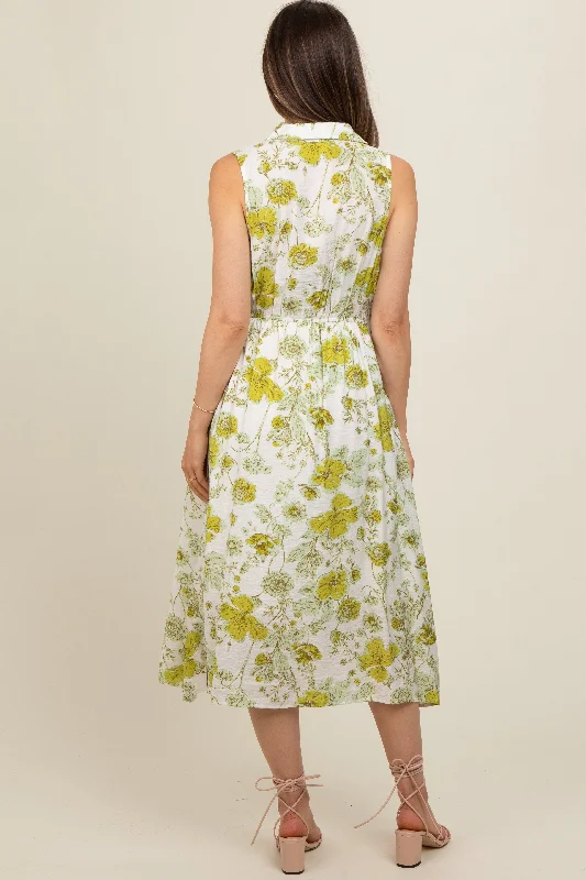 green-floral-printed-sleeveless-maternity-midi-shirt-dress