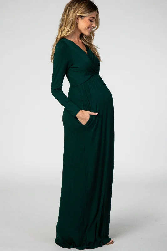 green-long-sleeve-maternity-nursing-maxi-dress