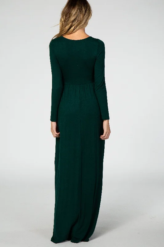 green-long-sleeve-maternity-nursing-maxi-dress