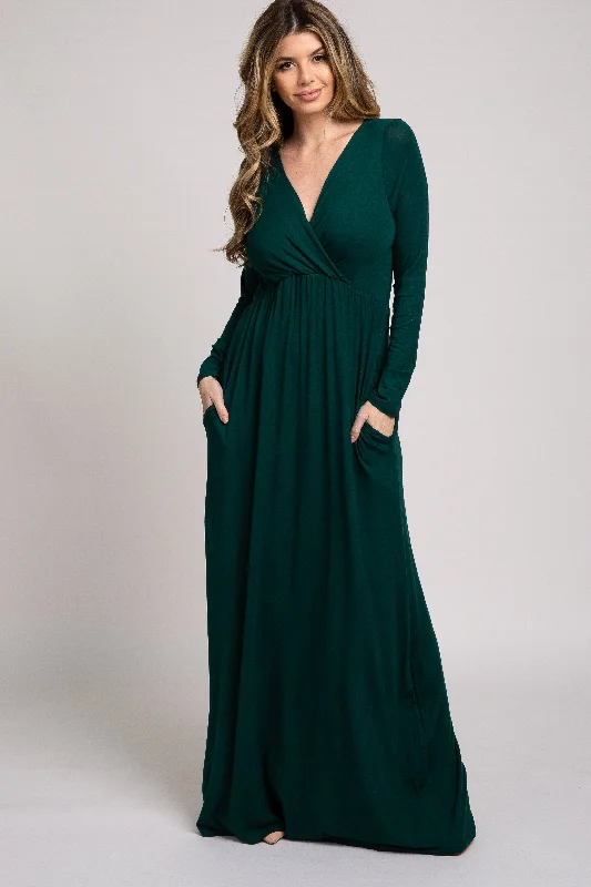 green-long-sleeve-maternity-nursing-maxi-dress