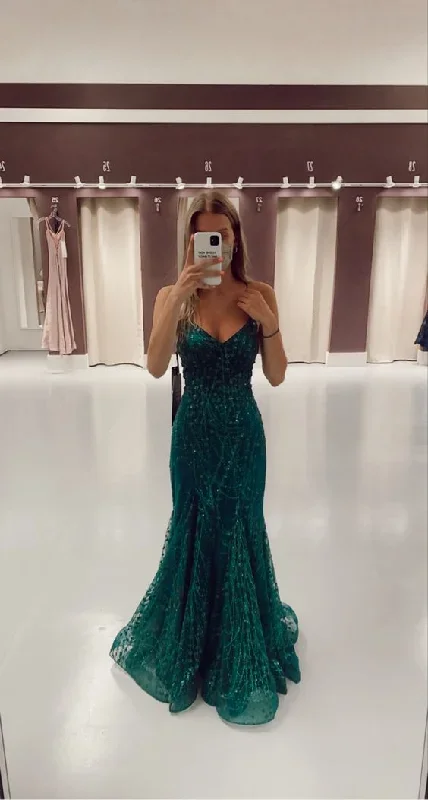 New tulle green prom dress long mermaid formal dresses