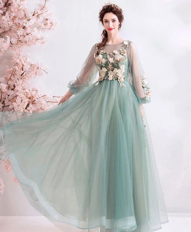 green-round-neck-tulle-lace-long-prom-dress-green-bridesmaid-dress