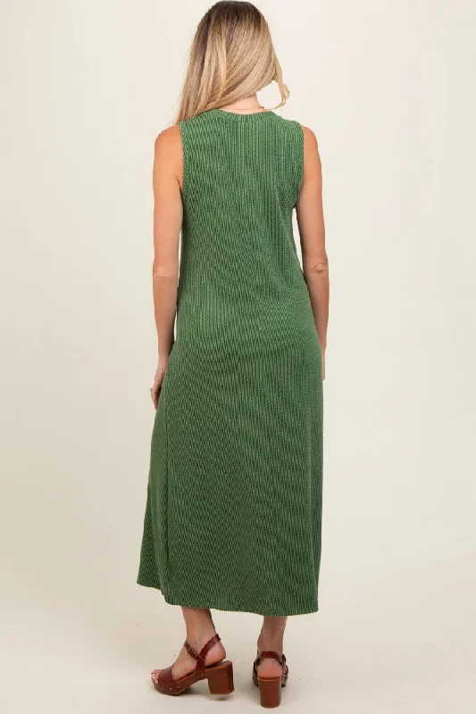 green-sleeveless-ribbed-maternity-maxi-dress