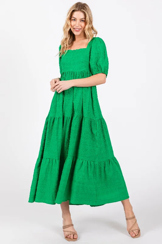 green-textured-maternity-tiered-midi-dress