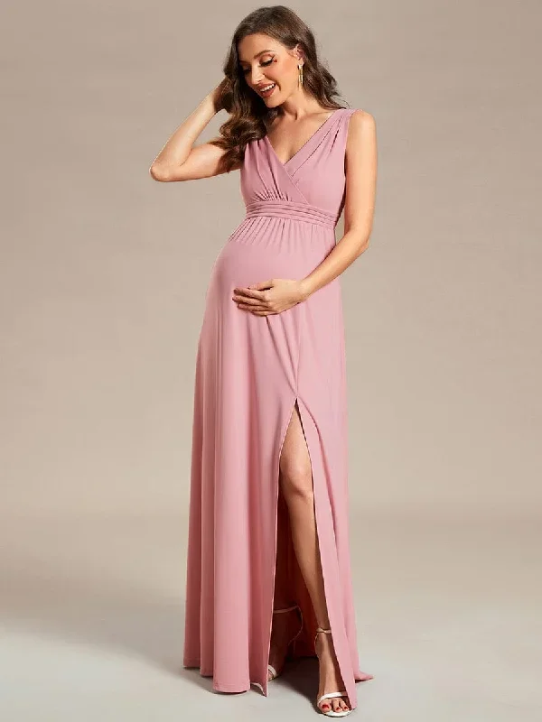 High Slit Sleeveless A-Line Stretchy Maxi Maternity Dress