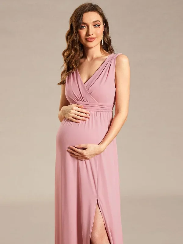 high-slit-sleeveless-a-line-stretchy-maxi-maternity-dress-ey01861