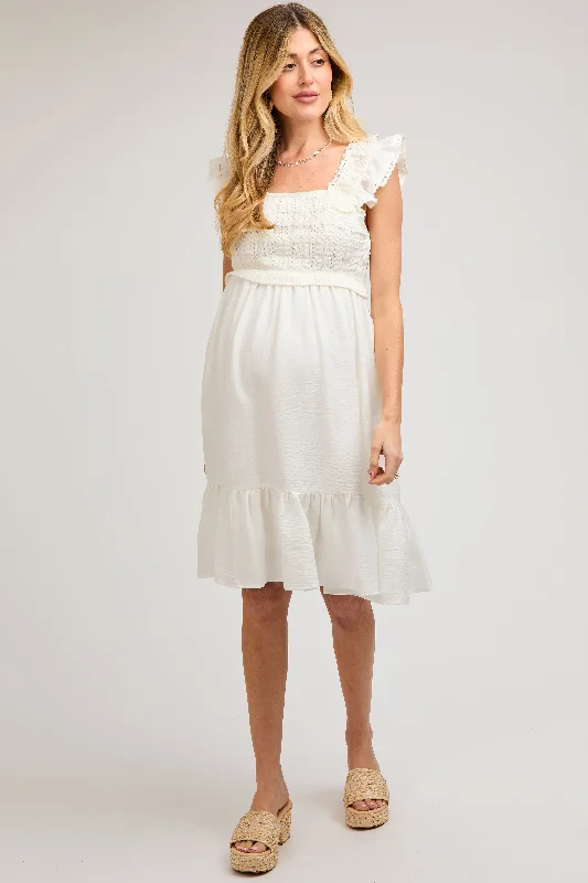 ivory-crochet-knit-maternity-knee-length-dress