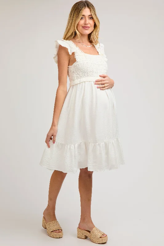 ivory-crochet-knit-maternity-knee-length-dress