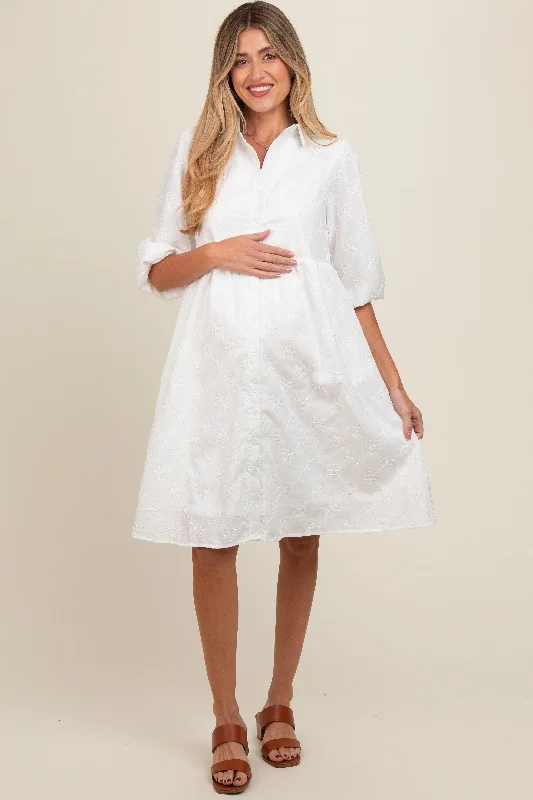 ivory-floral-embroidered-collared-button-down-maternity-dress