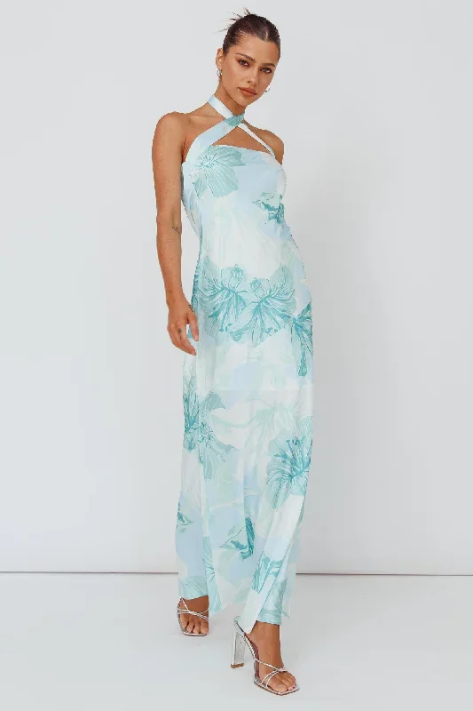 Jacquelynne Halter Cowl Back Maxi Dress Mint