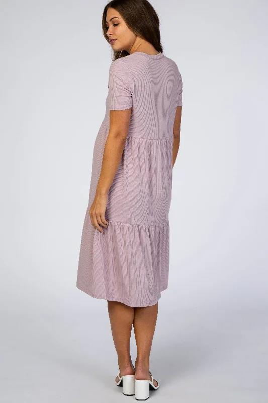 lavender-ribbed-tiered-maternity-dress