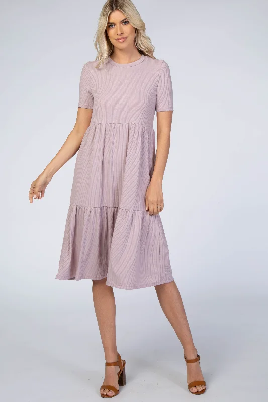 lavender-ribbed-tiered-maternity-dress