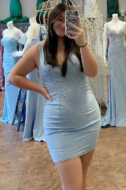 light-blue-beaded-sheath-mini-dress